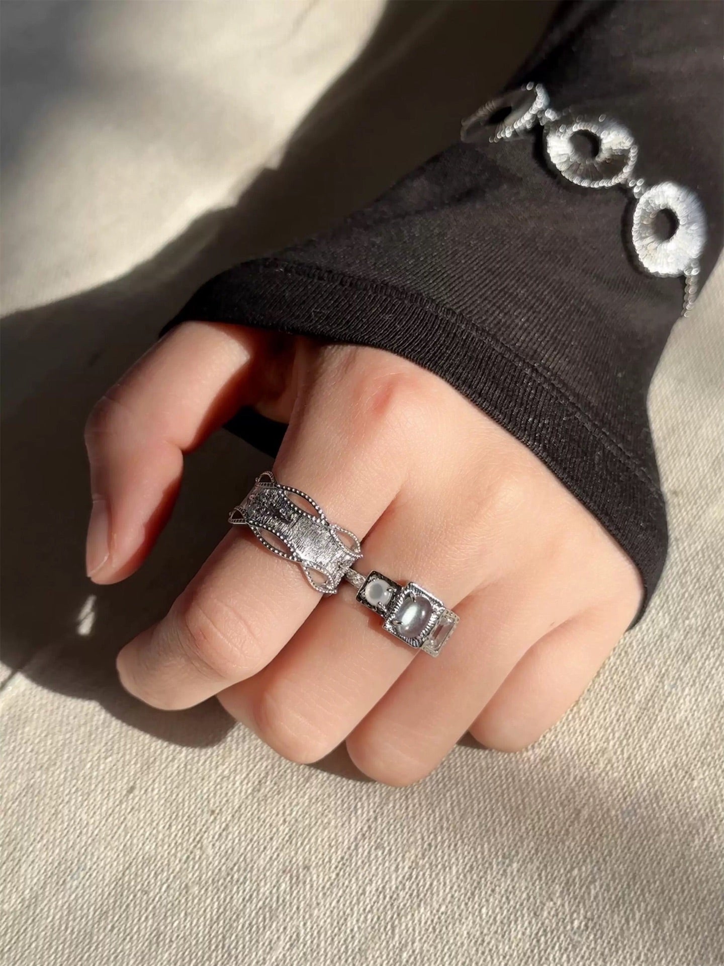 Satin Floral Wide Ring – Hollow Design in Brushed 925 Sterling Silver - floysun