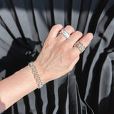 Satin Floral Wide Ring – Hollow Design in Brushed 925 Sterling Silver - floysun