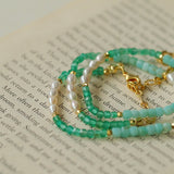 Secret Garden Colored Stone Beaded Necklace - Green Onyx Aquamarine - floysun