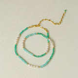 Secret Garden Colored Stone Beaded Necklace - Green Onyx Aquamarine - floysun