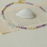 Secret Garden Colored Stone Beaded Necklace - Purple Onyx Aquamarine - floysun
