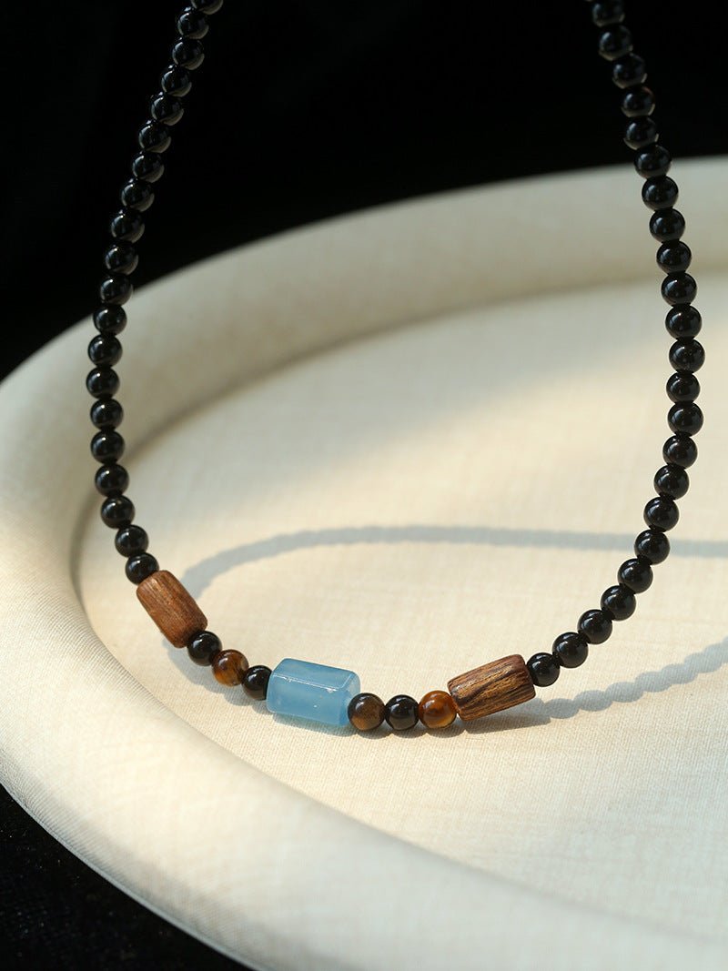 Shadow Lake Necklace – Black Onyx & Wood & Blue Calcite - floysun