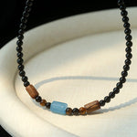 Shadow Lake Necklace – Black Onyx & Wood & Blue Calcite - floysun
