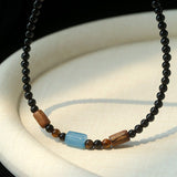 Shadow Lake Necklace – Black Onyx & Wood & Blue Calcite - floysun