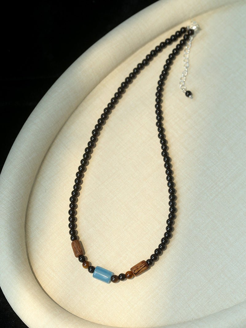 Shadow Lake Necklace – Black Onyx & Wood & Blue Calcite - floysun