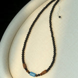 Shadow Lake Necklace – Black Onyx & Wood & Blue Calcite - floysun