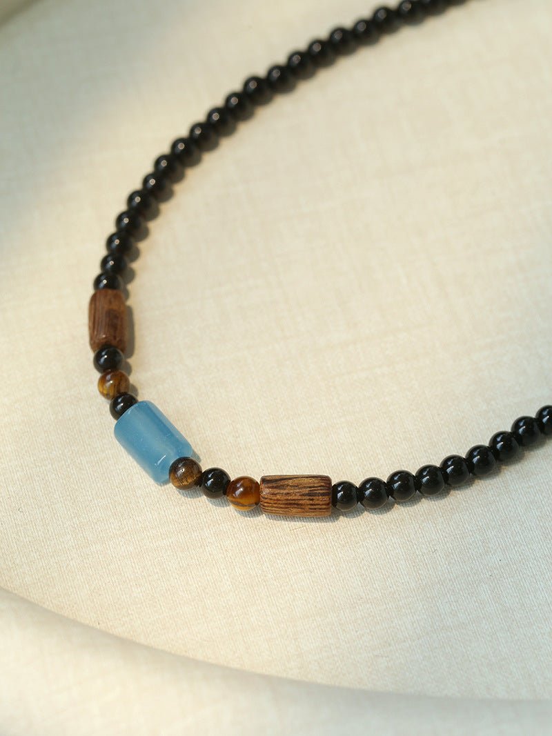 Shadow Lake Necklace – Black Onyx & Wood & Blue Calcite - floysun