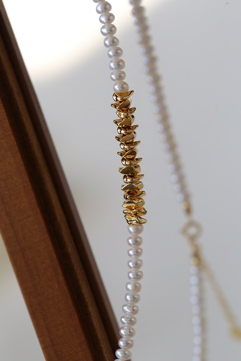 Shattered Gold Mini Pearl Necklace - floysun