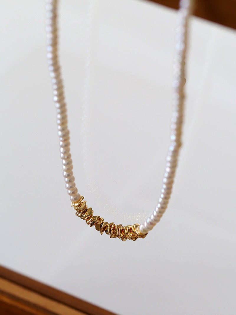 Shattered Gold Mini Pearl Necklace - floysun