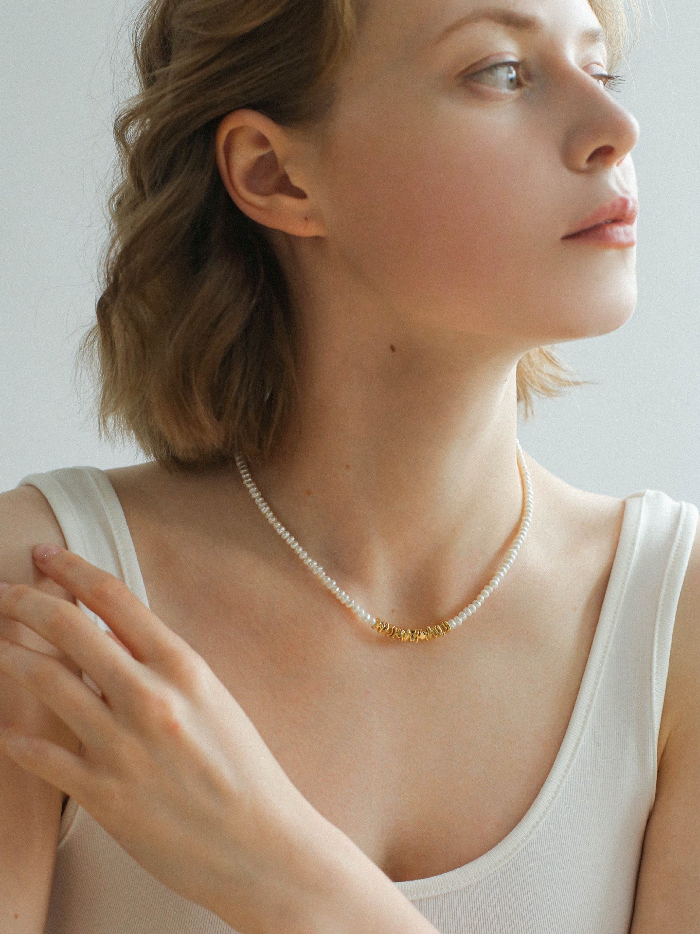 Shattered Gold Mini Pearl Necklace - floysun