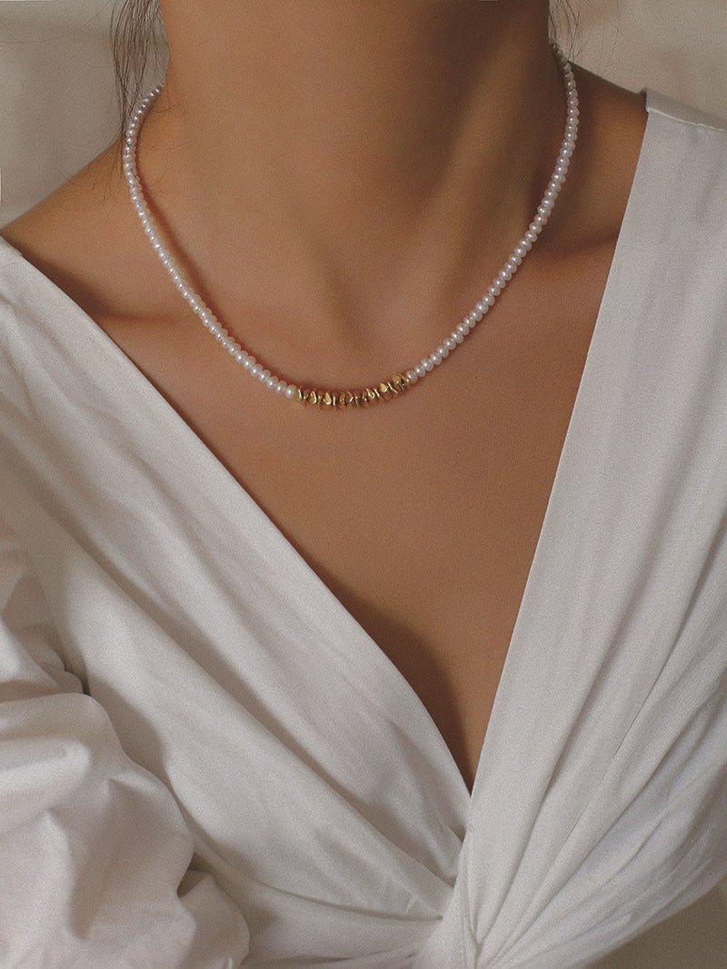 Shattered Gold Mini Pearl Necklace - floysun