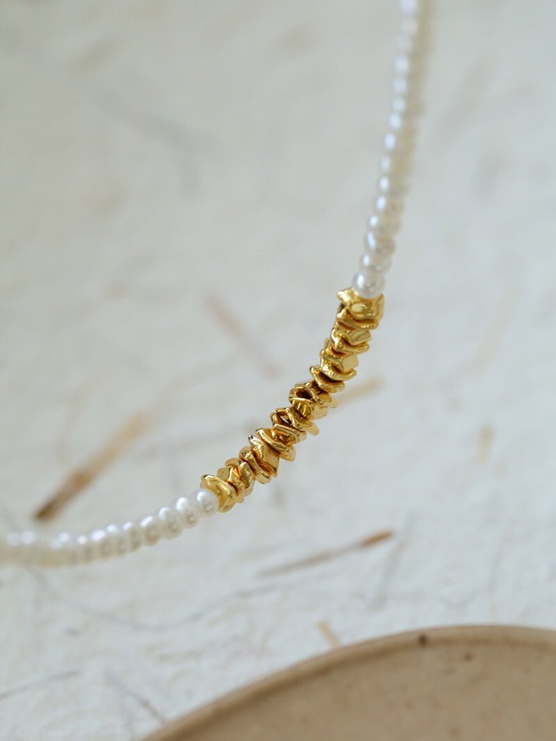 Shattered Gold Mini Pearl Necklace - floysun