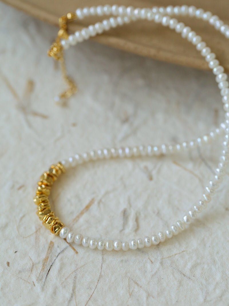 Shattered Gold Mini Pearl Necklace - floysun