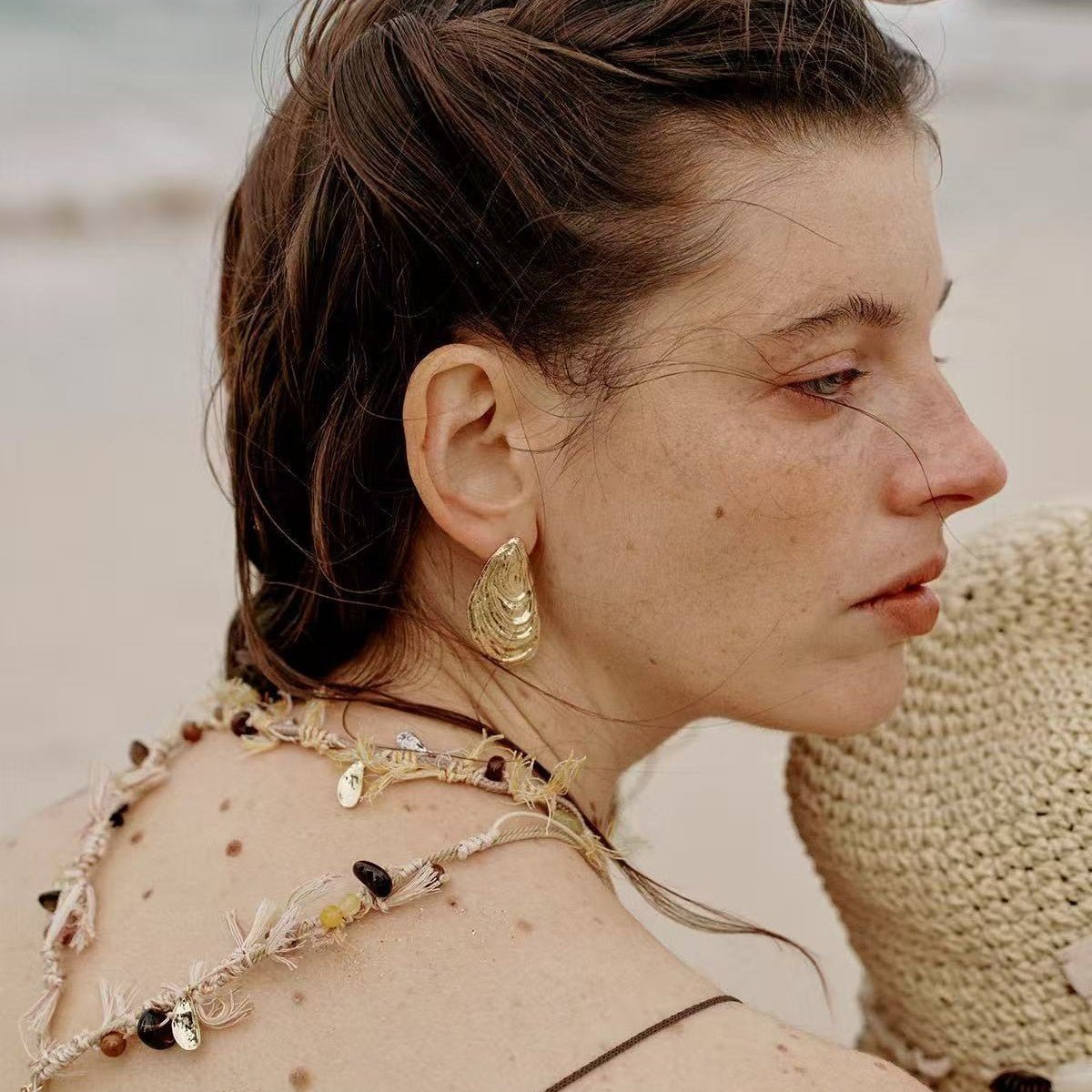 Shell - Inspired Textured Metal Earrings - floysun