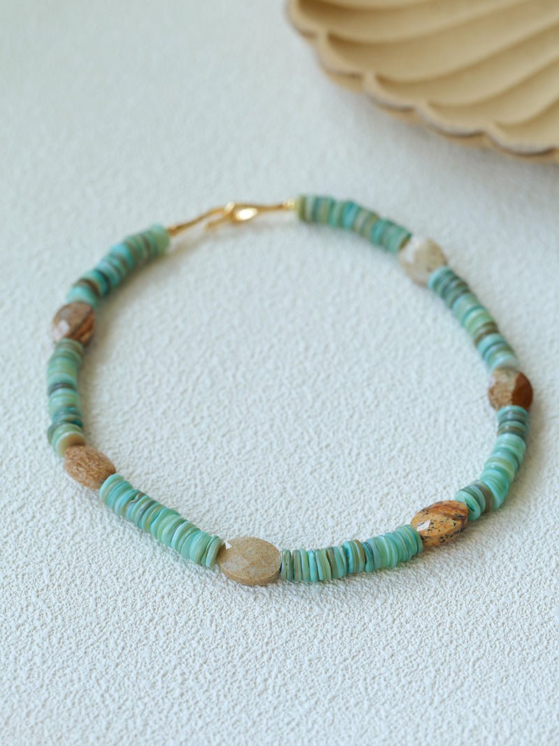 Shell & Picture Stone Beaded Necklace – Coastal Green Boho Chic - floysun
