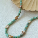 Shell & Picture Stone Beaded Necklace – Coastal Green Boho Chic - floysun