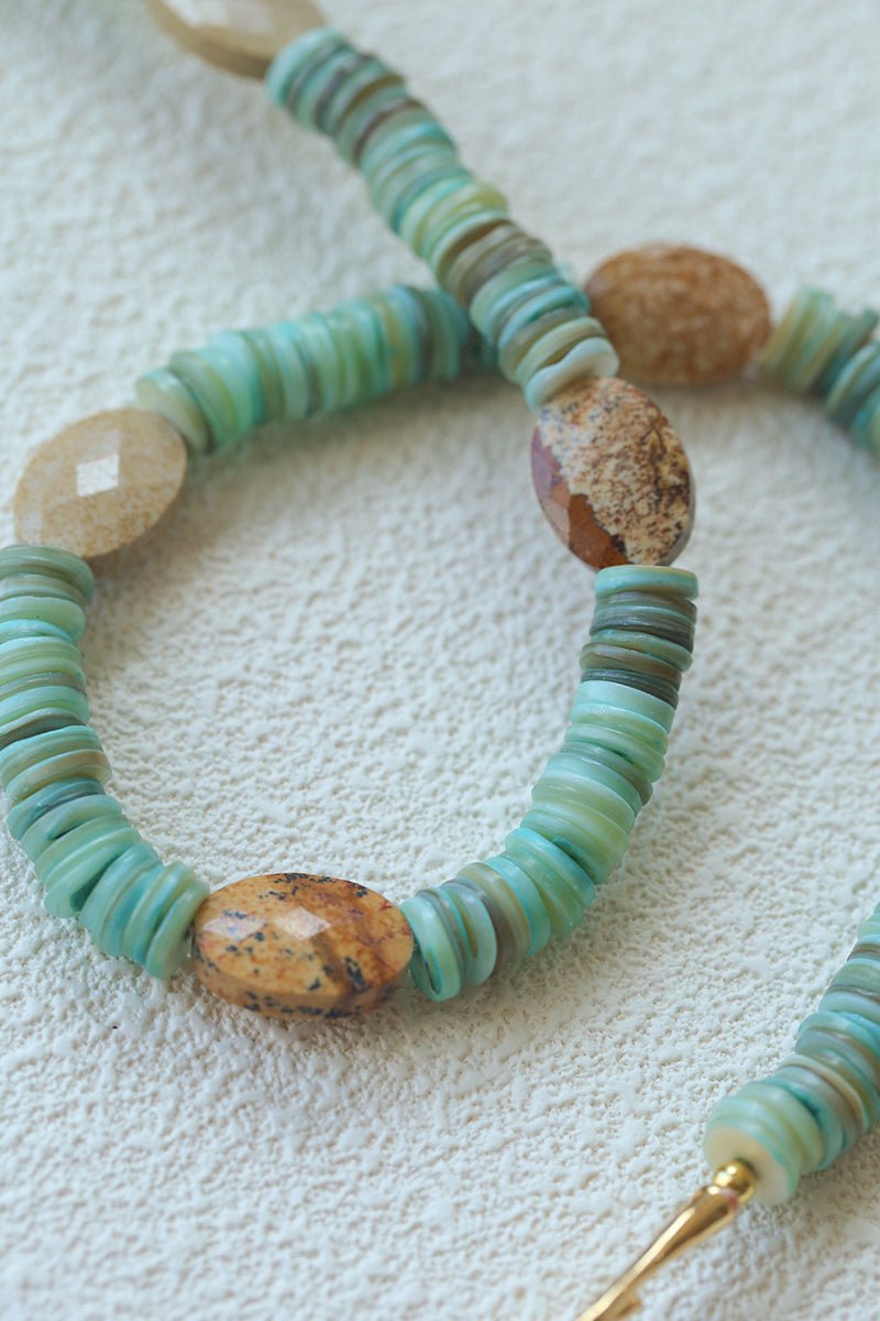 Shell & Picture Stone Beaded Necklace – Coastal Green Boho Chic - floysun