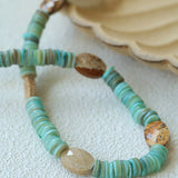 Shell & Picture Stone Beaded Necklace – Coastal Green Boho Chic - floysun