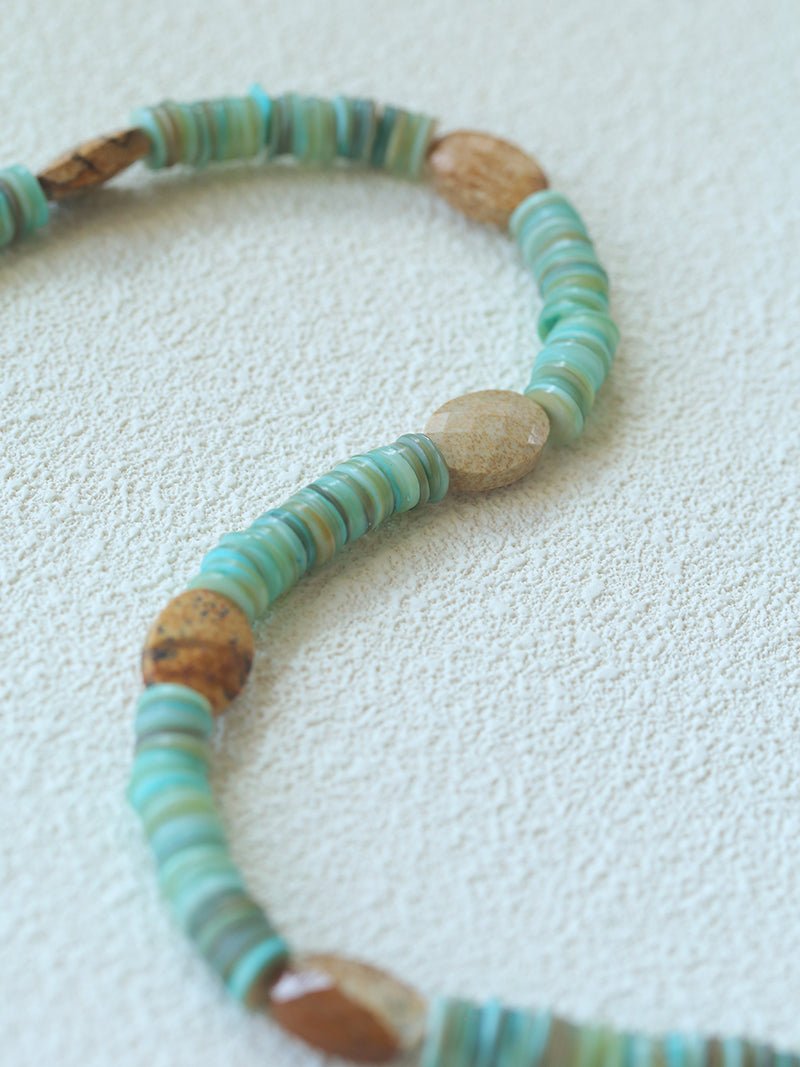 Shell & Picture Stone Beaded Necklace – Coastal Green Boho Chic - floysun