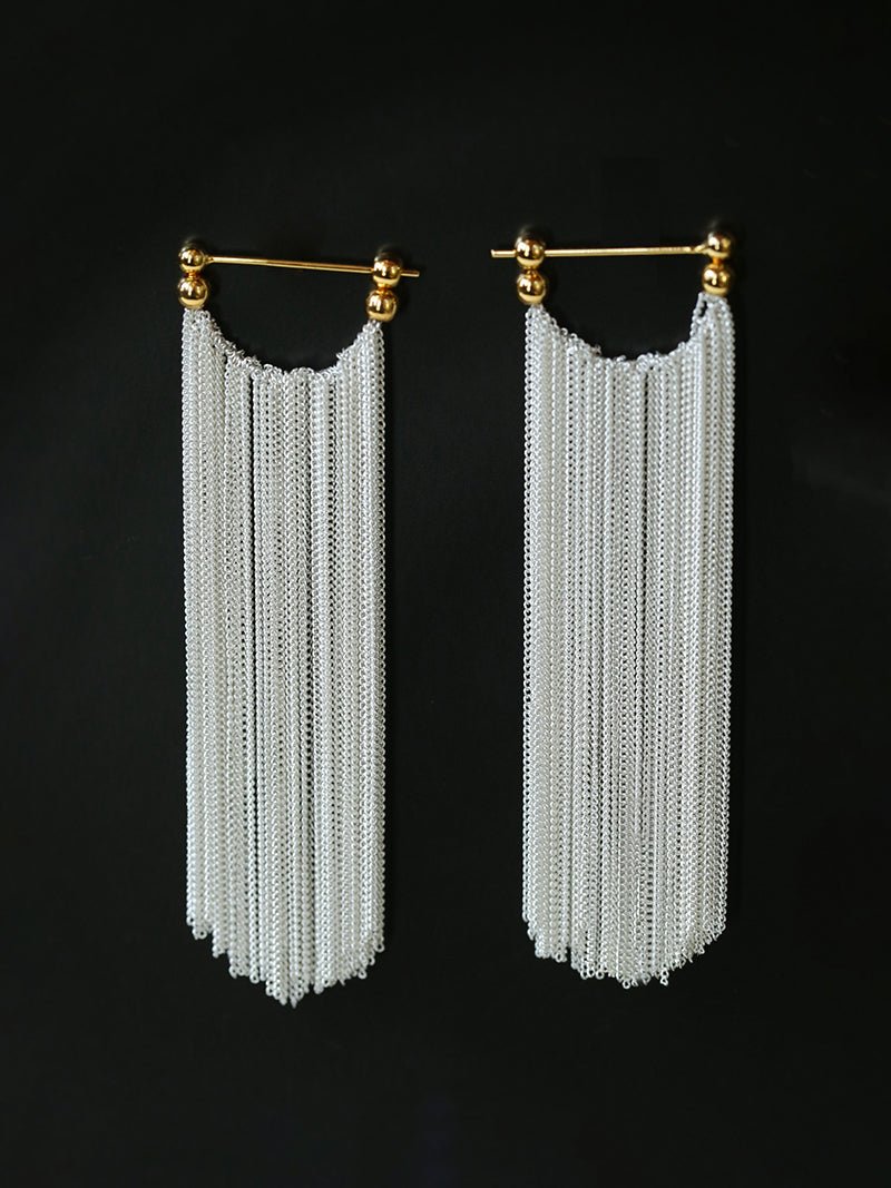 Shining Galaxy Waterfall Long Tassel Silver Earrings - floysun