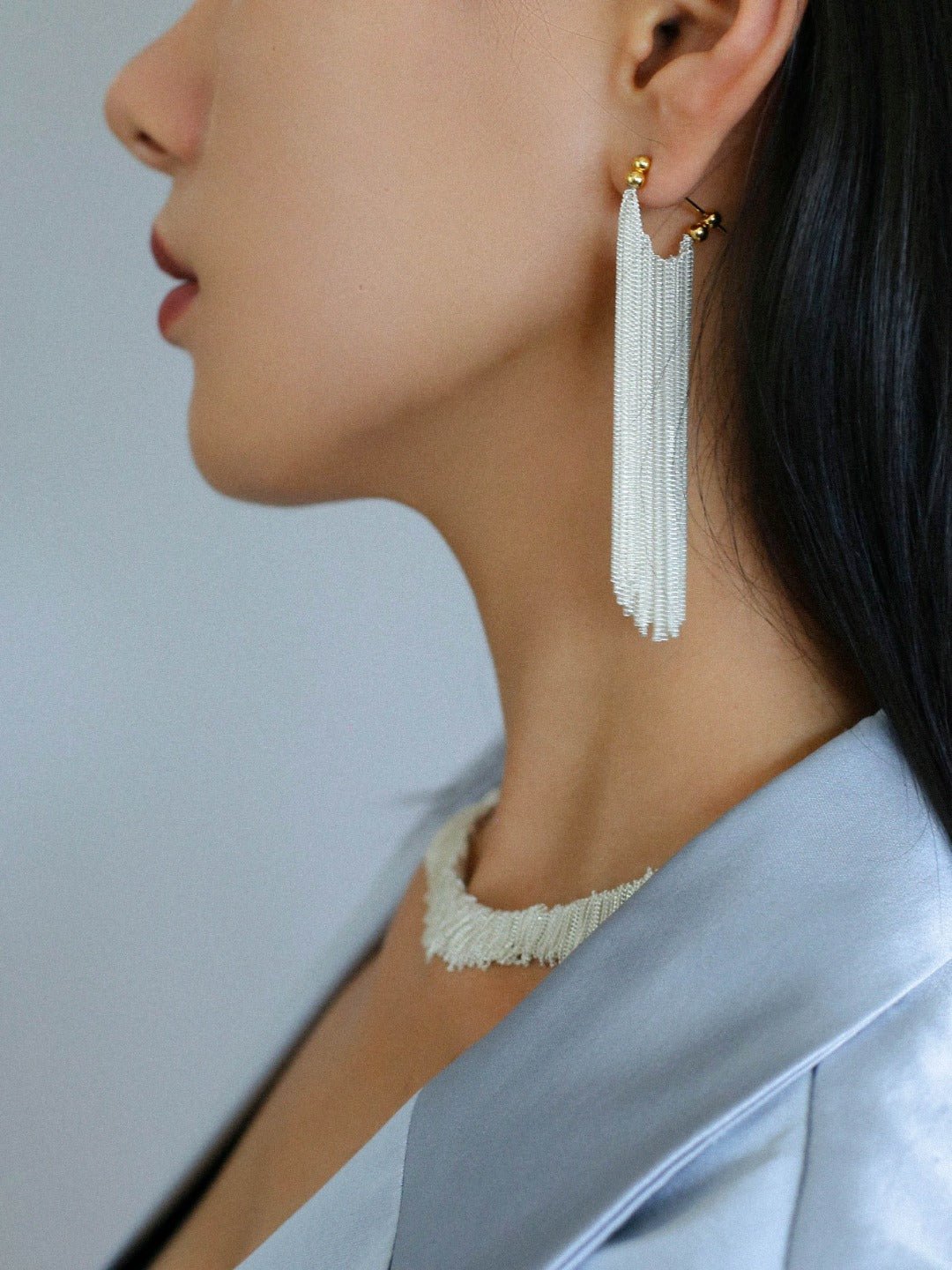 Shining Galaxy Waterfall Long Tassel Silver Earrings - floysun