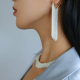 Shining Galaxy Waterfall Long Tassel Silver Earrings - floysun