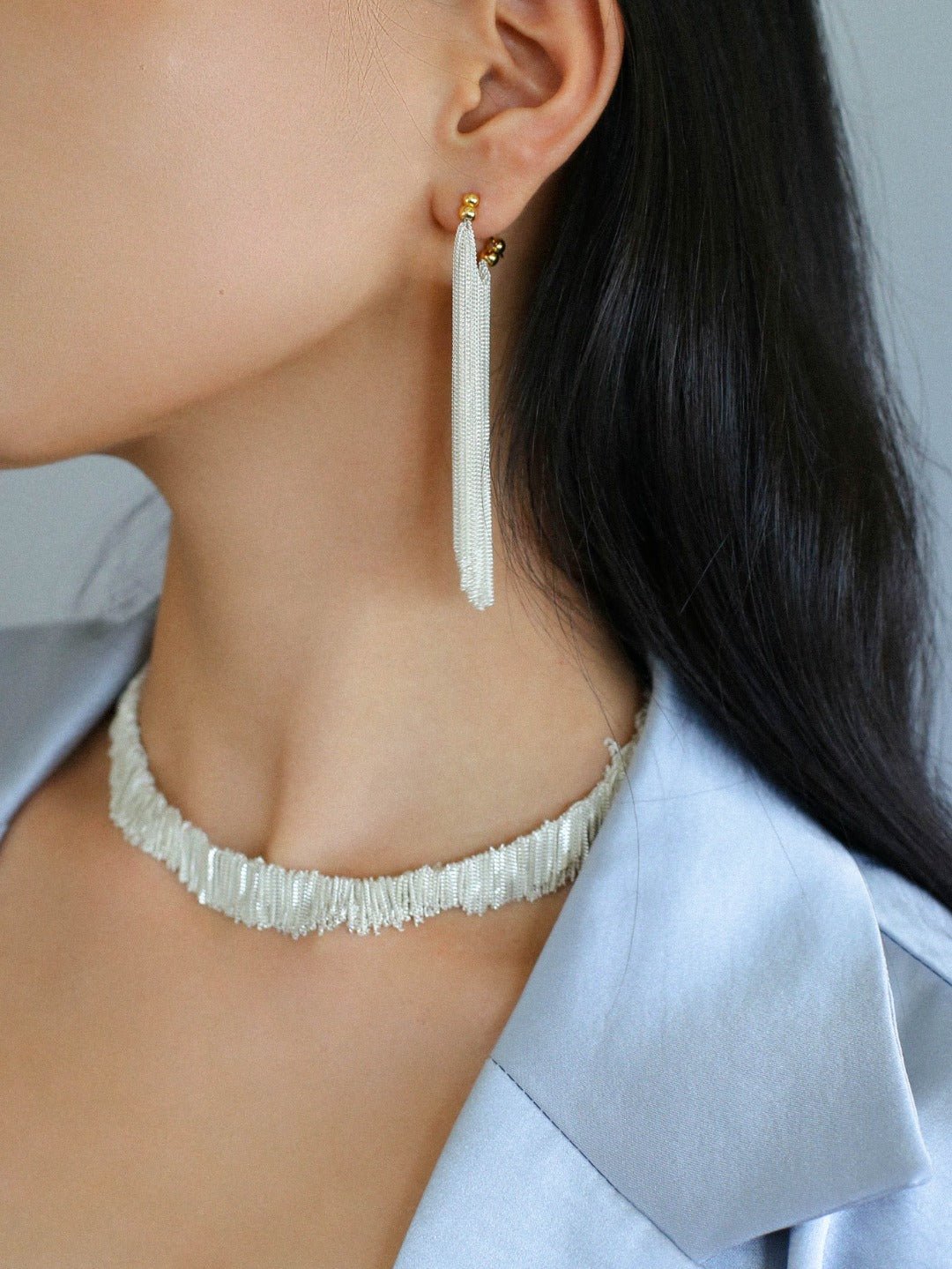 Shining Galaxy Waterfall Long Tassel Silver Earrings - floysun