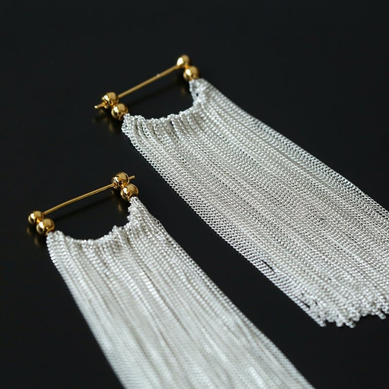 Shining Galaxy Waterfall Long Tassel Silver Earrings - floysun