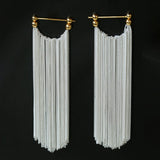 Shining Galaxy Waterfall Long Tassel Silver Earrings - floysun