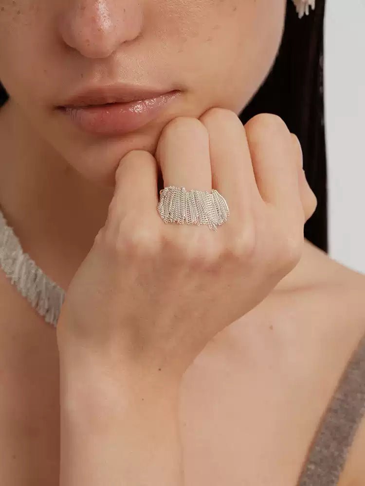 Shining Galaxy Waterfall Tassel Ring - floysun
