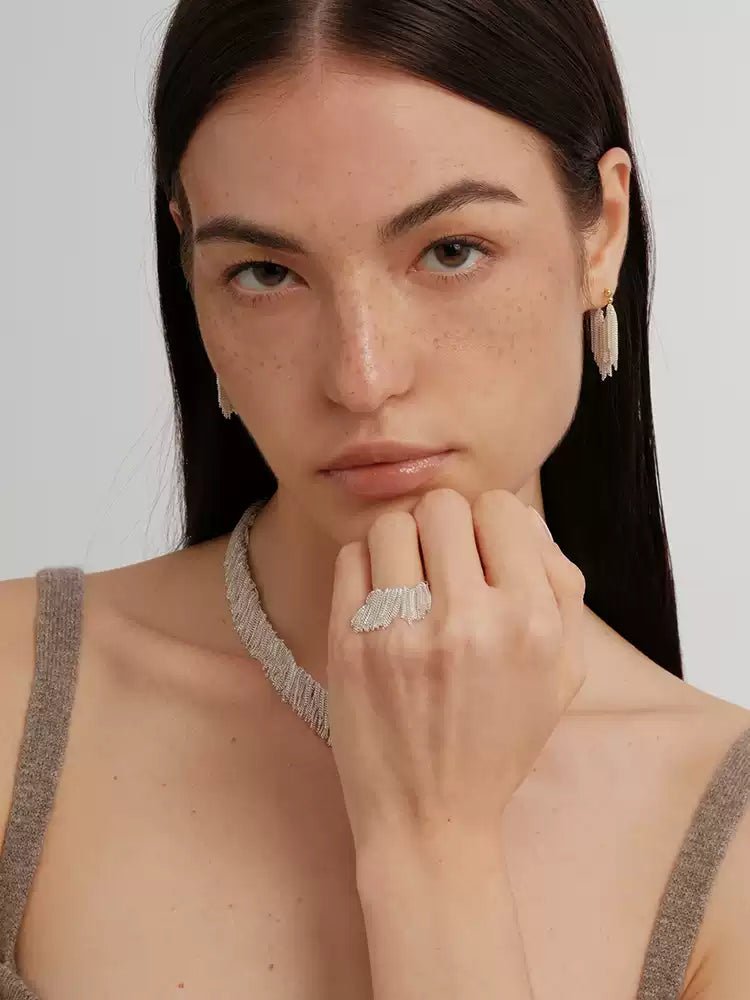 Shining Galaxy Waterfall Tassel Ring - floysun
