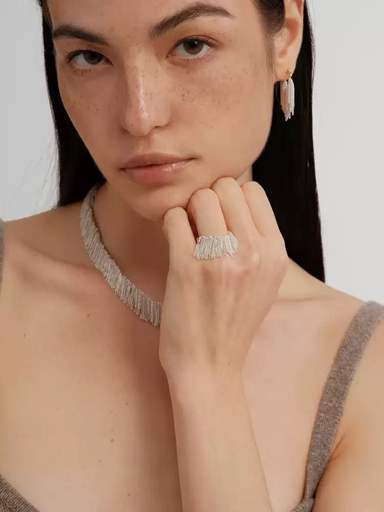 Shining Galaxy Waterfall Tassel Ring - floysun
