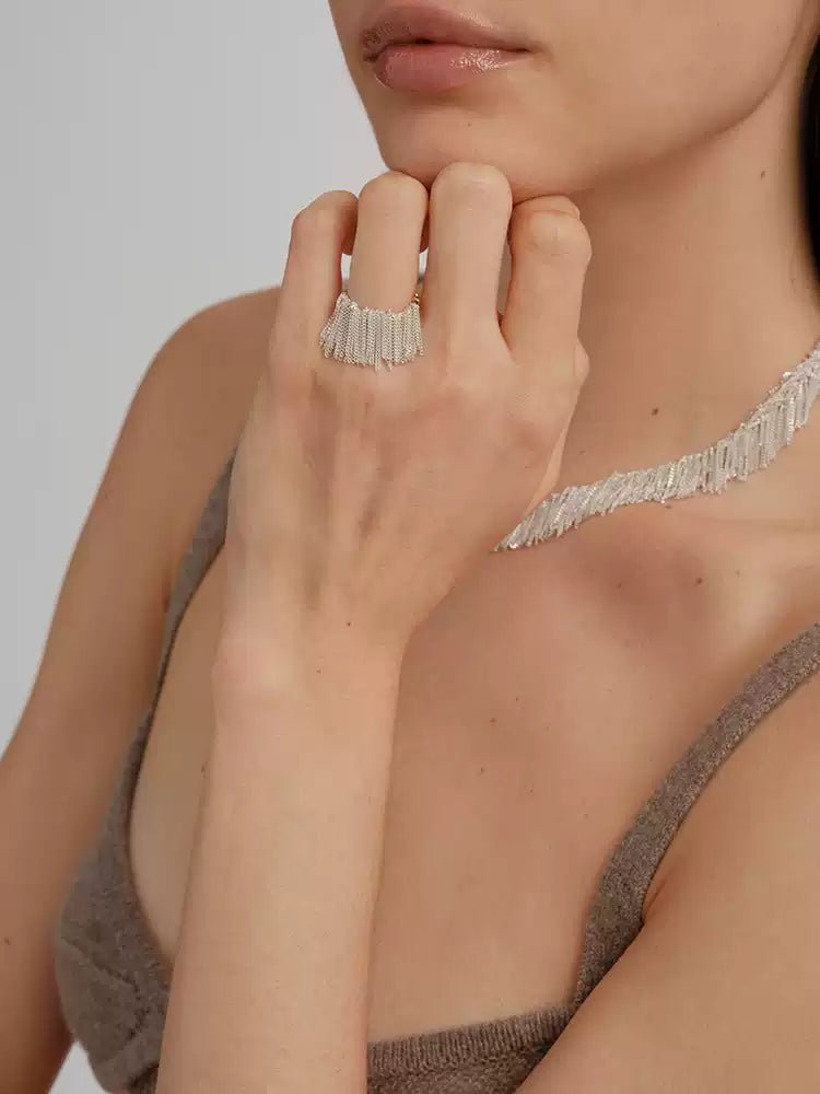 Shining Galaxy Waterfall Tassel Ring - floysun