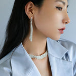Shining Galaxy Waterfall Tassel Silver Drop Hoop Earrings - floysun