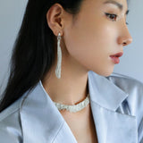 Shining Galaxy Waterfall Tassel Silver Drop Hoop Earrings - floysun