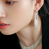 Shining Galaxy Waterfall Tassel Silver Drop Hoop Earrings - floysun