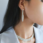 Shining Galaxy Waterfall Tassel Silver Drop Hoop Earrings - floysun