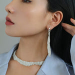Shining Galaxy Waterfall Tassel Silver Drop Hoop Earrings - floysun