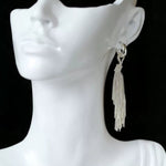 Shining Galaxy Waterfall Tassel Silver Drop Hoop Earrings - floysun