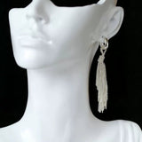 Shining Galaxy Waterfall Tassel Silver Drop Hoop Earrings - floysun