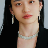 Shining Galaxy Waterfall Tassel Silver Drop Hoop Earrings - floysun