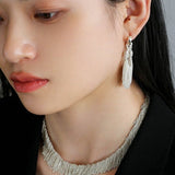 Shining Galaxy Waterfall Tassel Silver Drop Hoop Earrings - floysun