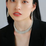 Shining Galaxy Waterfall Tassel Silver Drop Hoop Earrings - floysun