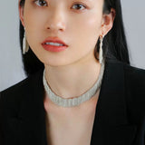 Shining Galaxy Waterfall Tassel Silver Drop Hoop Earrings - floysun