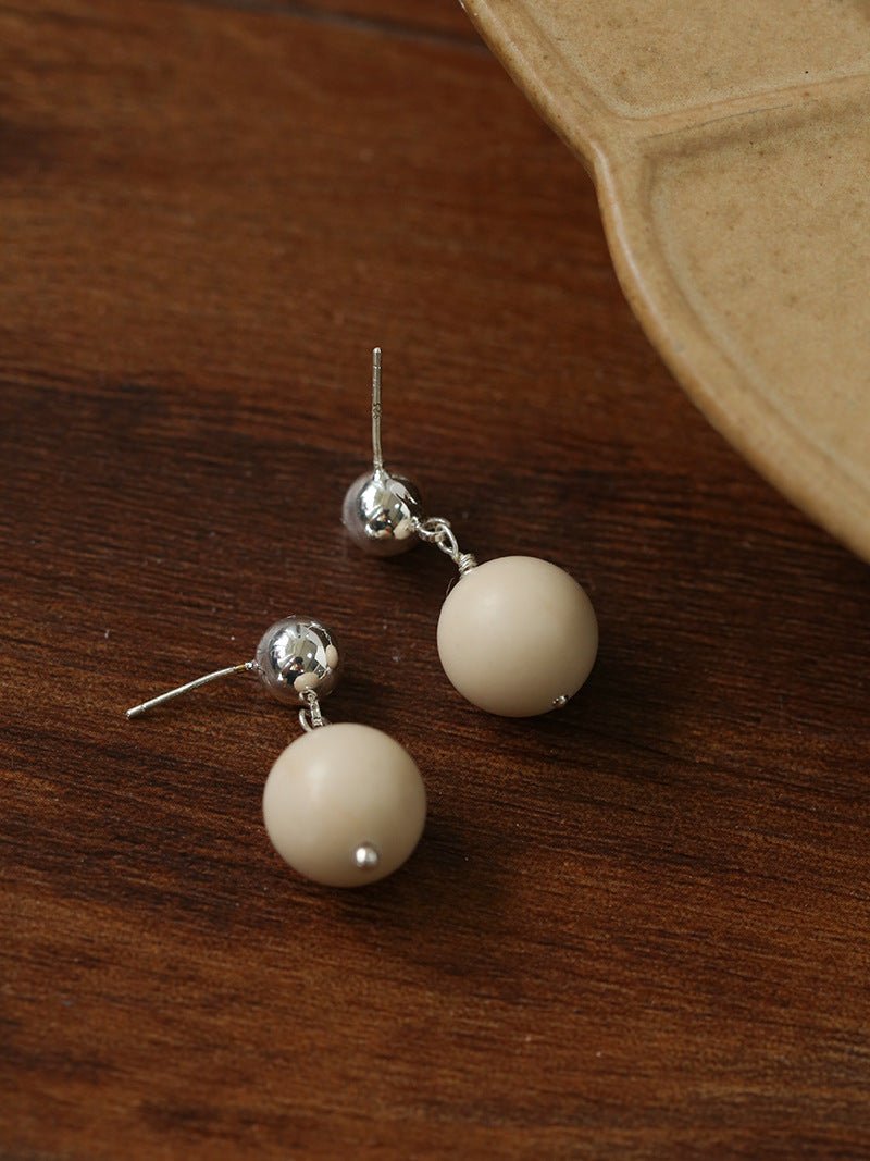 Silver Bead White Fossil Drop Earrings - floysun