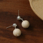 Silver Bead White Fossil Drop Earrings - floysun