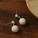Silver Bead White Fossil Drop Earrings - floysun