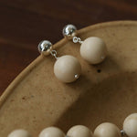 Silver Bead White Fossil Drop Earrings - floysun