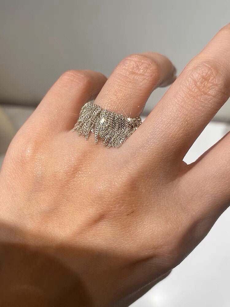 Silver Shining Galaxy Waterfall Tassel Ring - floysun