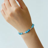 Silver Tube Red Elastic Beaded Bracelet with Garnet & Blue Aventurine - floysun